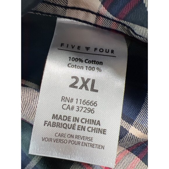 NWT FIVE FOUR Men Size 2XL Woven Plaid Shirt Cotton Button Down Collar Elbow Pad - Picture 12 of 13